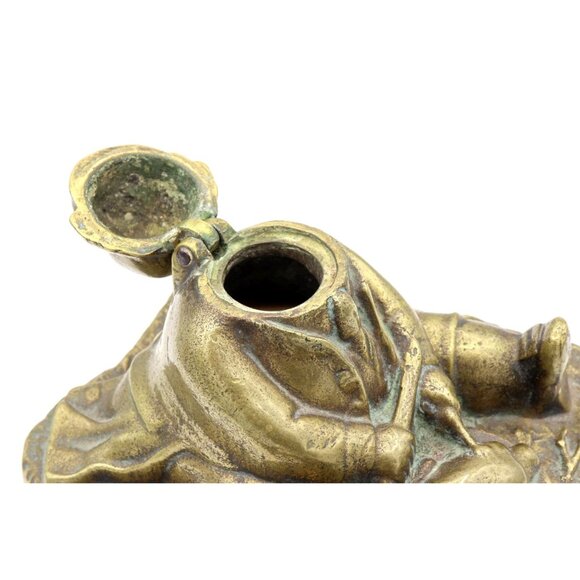 Antique Daniel Lambert Brass Inkwell: English Office Decor, 1900s - Picture 9 of 10